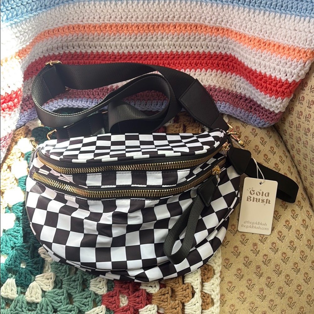 Black & White Checkerboard Crossbody Bum Bag